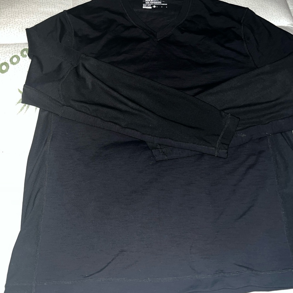 Men's Black Long Sleeve V neck Nike Golf Tour Performance Training Shirt Dri-fit